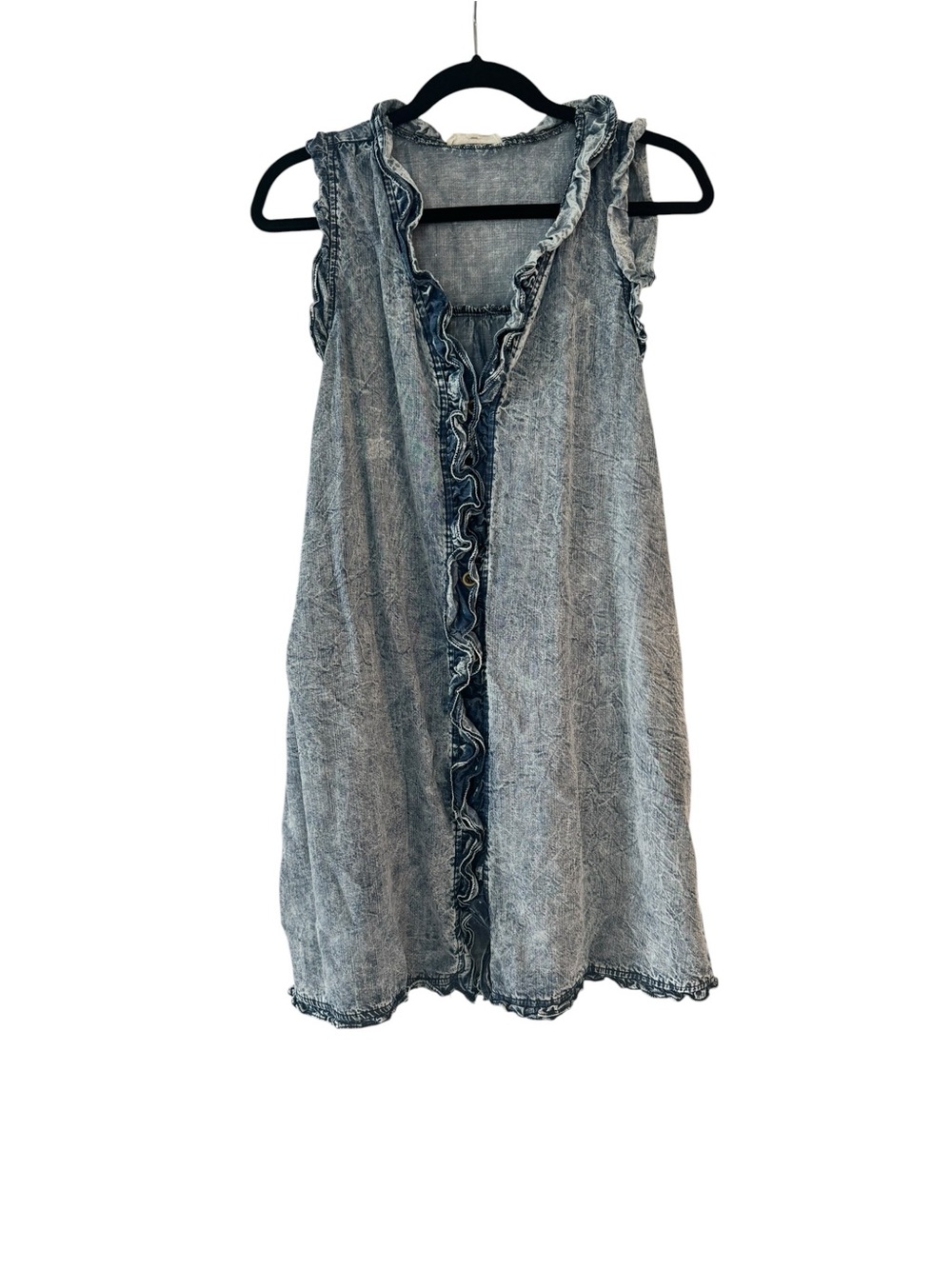 Easel Sleeveless Ruffle Trim Mineral Wash Dress - SEE PHOTOS